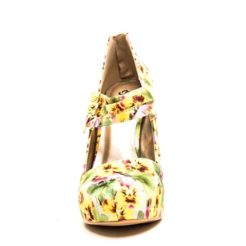 Satin Maryjane Floral Print High Heels - Picture 2 of 8